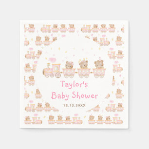 Serviette En Papier Baby Shower Train Rose Bear
