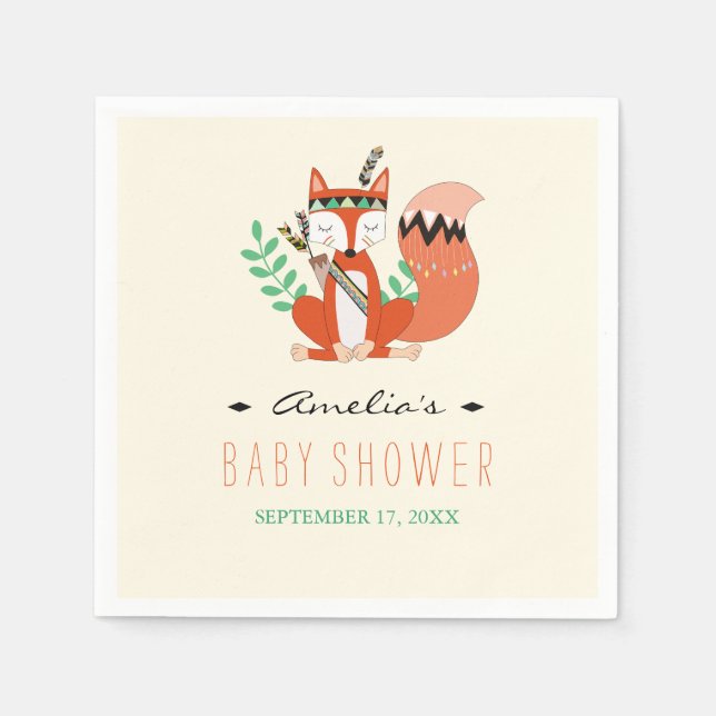 Serviette En Papier Baby shower tribal Woodland Fox douche serviettes (Devant)