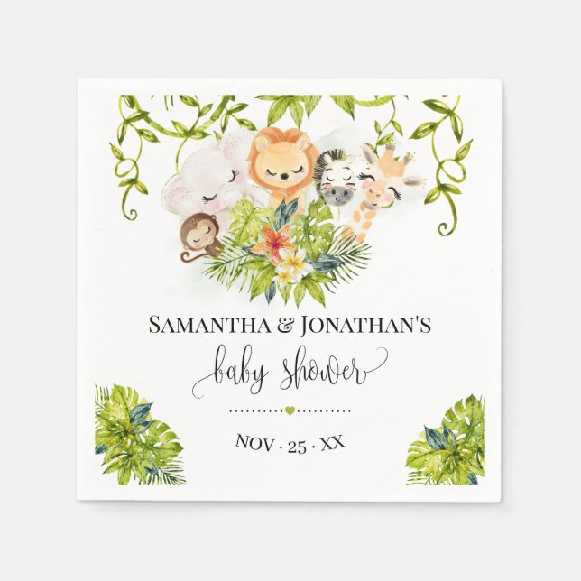 Serviette En Papier Baby shower tropical sauvage de la Jungle Bébé Ani (Devant)