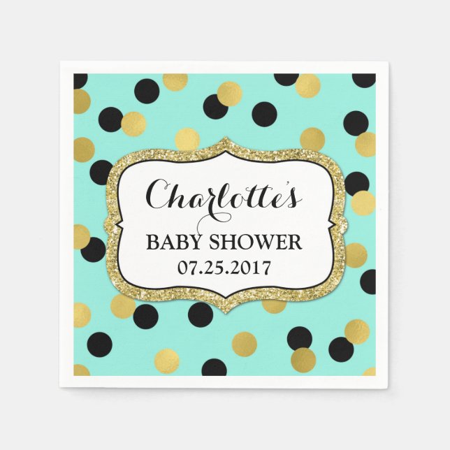 Serviette En Papier Baby shower turquoise Black Gold Confetti (Devant)