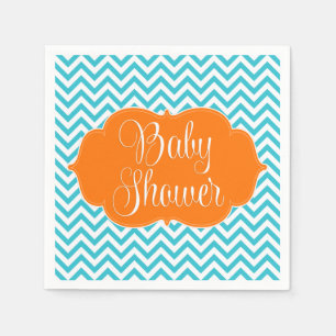 Serviette En Papier Baby shower Turquoise orange moderne Chevron
