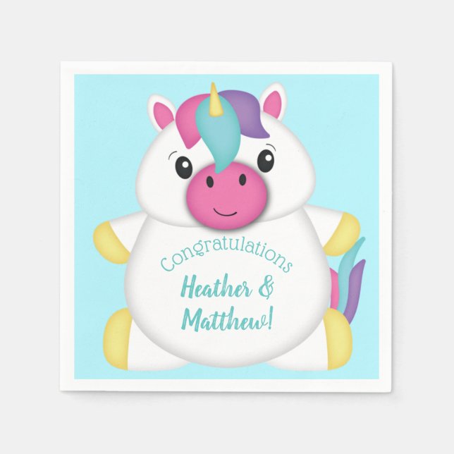 Serviette En Papier Baby shower Unicorn Turquoise (Devant)
