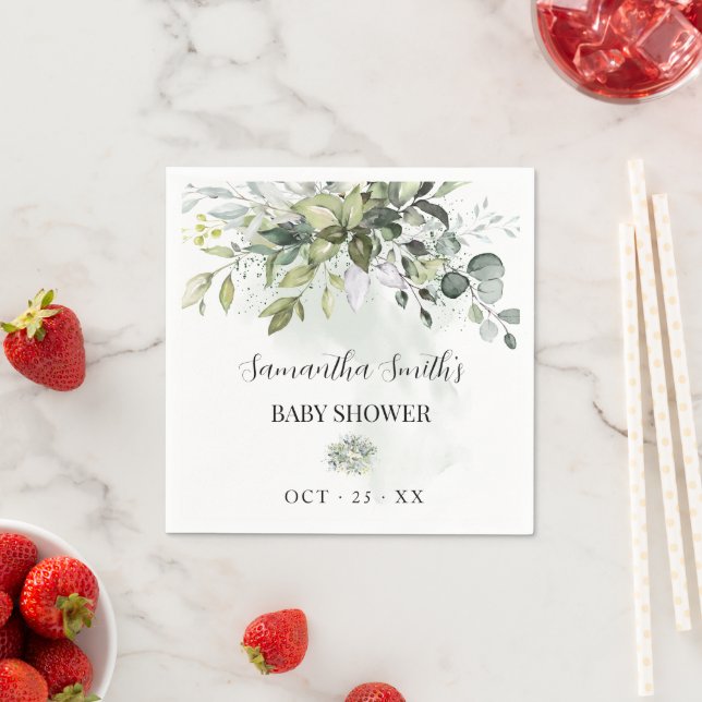 Serviette En Papier Baby shower vert Eucalyptus (En situation)