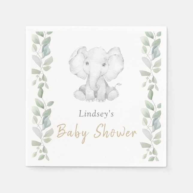 Serviette En Papier Baby shower vert Eucalyptus petit éléphant (Devant)