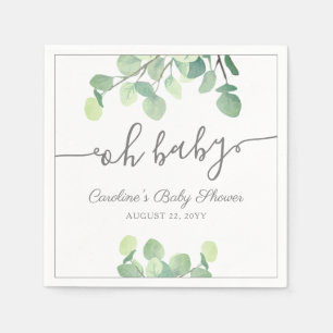 Serviette En Papier Baby shower vert moderne Eucalyptus