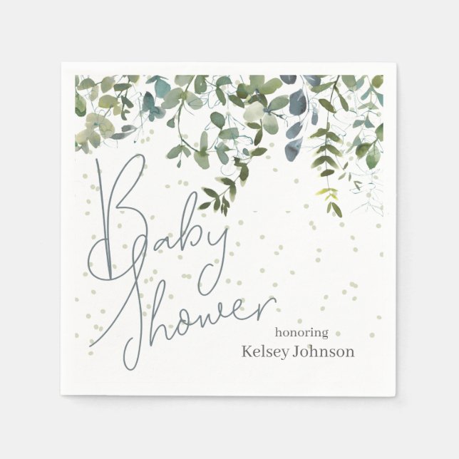 Serviette En Papier Baby shower vert simple Eucalyptus (Devant)