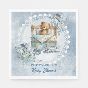 Serviette En Papier Baby shower vintage bleu et marron foncé
