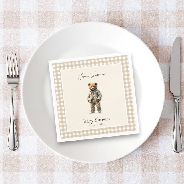Serviette En Papier Baby shower vintage Teddy (vintage teddy baby shower  personalized paper napkins , )