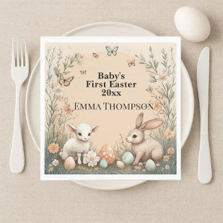 Serviette En Papier Baby's First Easter Woodland Animals Bunny Lamb