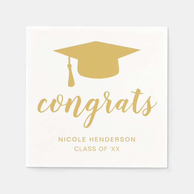 Serviette En Papier Bac de diplôme Gold et White Congrats (Devant)
