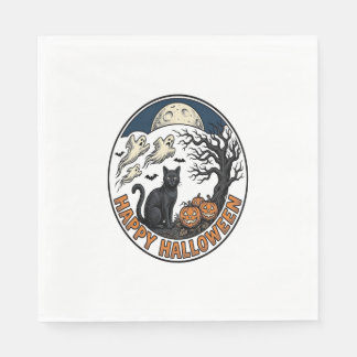 Serviette En Papier Badge Chat de Halloween Vintage Fantôme Clair de L