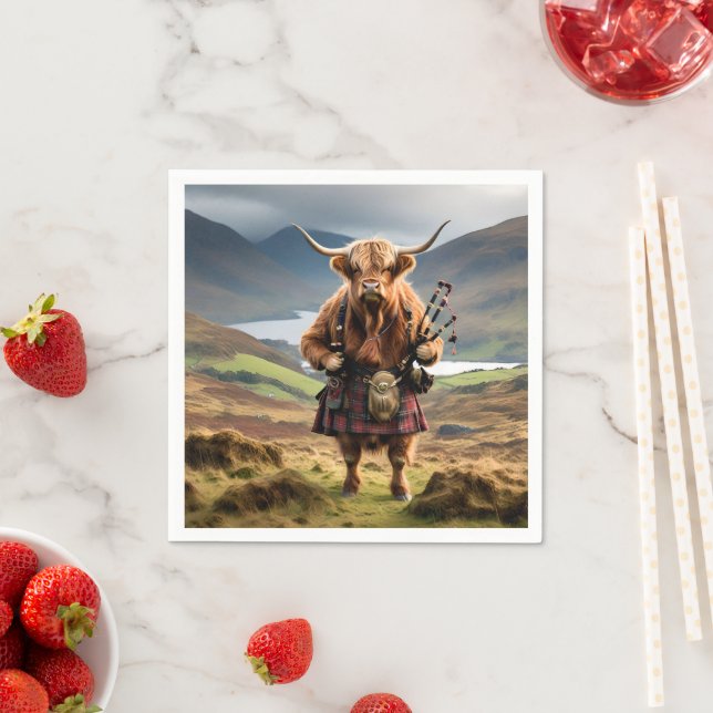 Serviette En Papier Bagpiper de vache écossaise Highland (En situation)