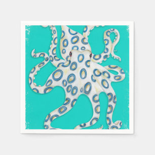 Serviette En Papier Bague bleue Octopus Art Turquoise