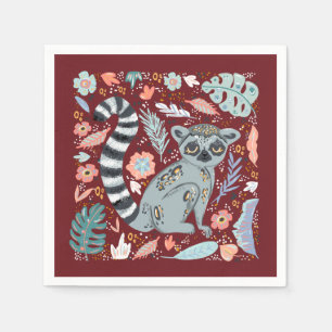 Serviette En Papier Bague Queue Lemur Cute Floral