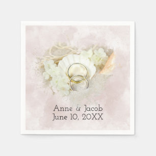 Serviette En Papier Bagues mariages en Coquille et Coeur de Sable