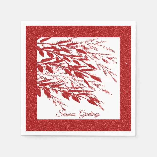 Serviette En Papier Baie de Noël à paillettes rouges (Devant)