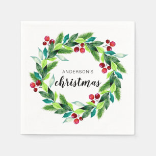 Serviette En Papier Baies de Couronne de Noël Personnalisées