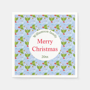 Serviette En Papier Baies Holly et motif feuille Joyeux Noël