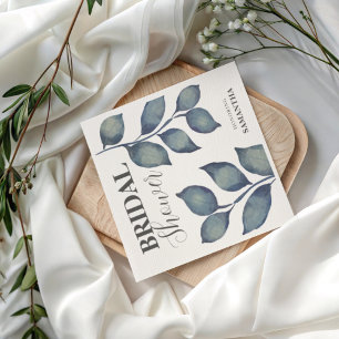 Serviette En Papier Baigne de mariage Bohème Bleu Aquarelle Foliage