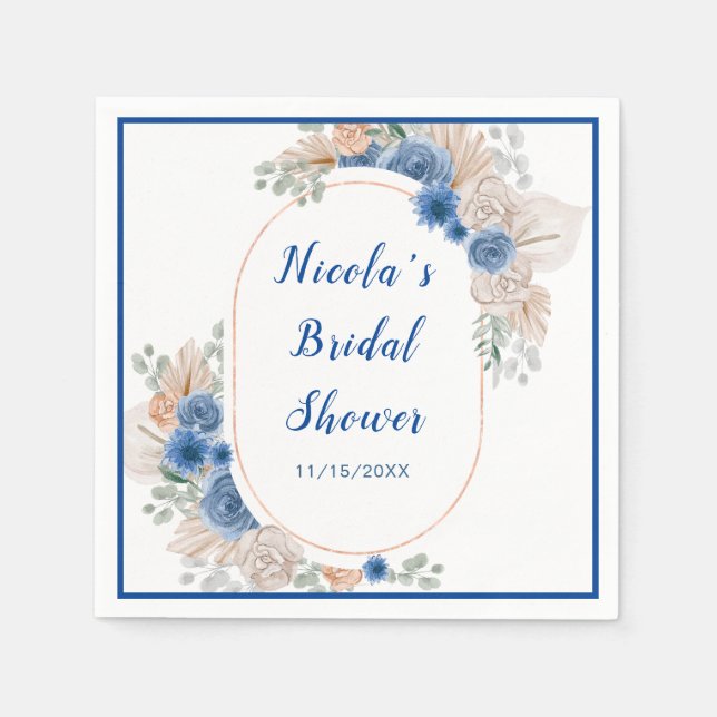 Serviette En Papier Baigneuse de mariage bohème bleu herbe de Pampas (Devant)