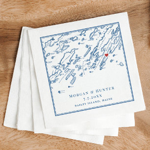Serviette En Papier Bailey Island Maine Casco Bay Carte Marine Mariage