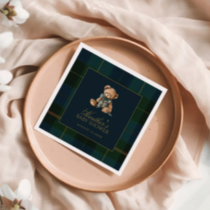 Serviette En Papier Bain de bébé à carreaux classique vert foncé et bl
