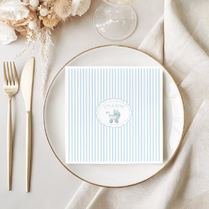 Serviette En Papier Bain de bébé garçon mignon avec poussette bleue