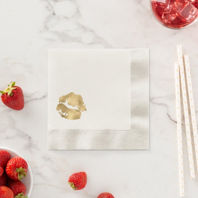 Serviette En Papier Baiser à lèvre Faux Gold Foil (En situation)