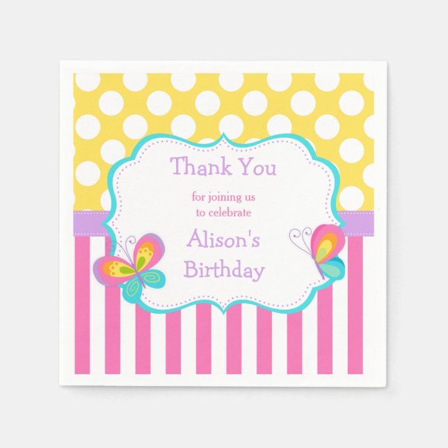 Serviette En Papier Baisers à papillon et fête des voeux d'anniversair (Devant)