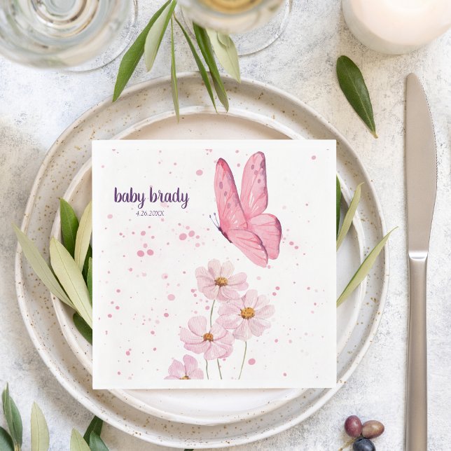 Serviette En Papier Baisers à papillon et voeux pour bébé |Baby shower (Créateur téléchargé)