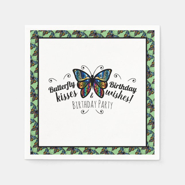 Serviette En Papier Baisers papillon fête d'anniversaire Napkin (Devant)
