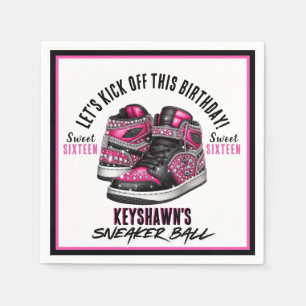 Serviette En Papier Bal Basket rose et noir