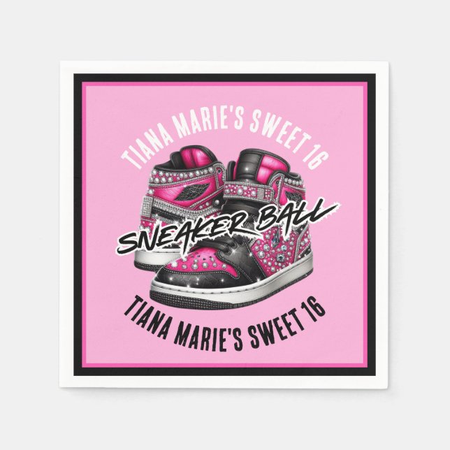 Serviette En Papier Bal basket rose et noir Anniversaire (Devant)