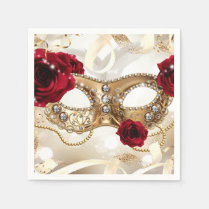 Serviette En Papier Bal de masque d'anniversaire Crème Or