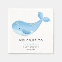 Baleine aquarelle bienvenue à la baby shower