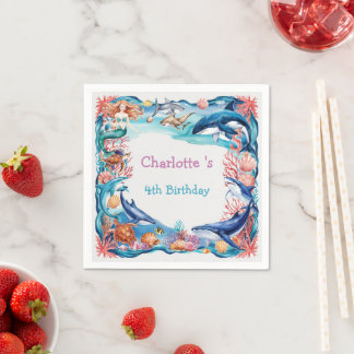 Serviette En Papier Baleine blanche bleu mermaid baleine requin annive