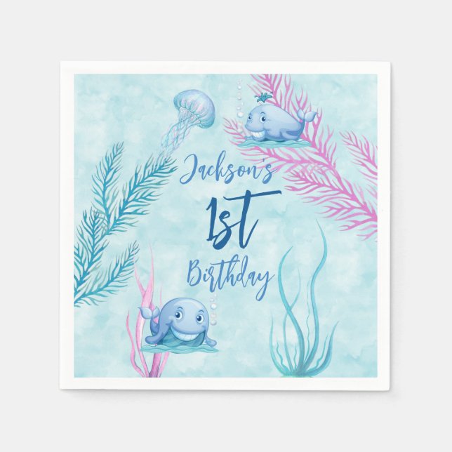 Serviette En Papier Baleine d'un bon anniversaire (Devant)