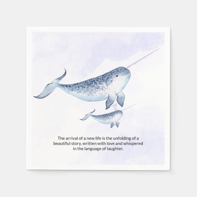 Serviette En Papier Baleine Nautique Mer Bleu Océan Baby shower servie (Devant)