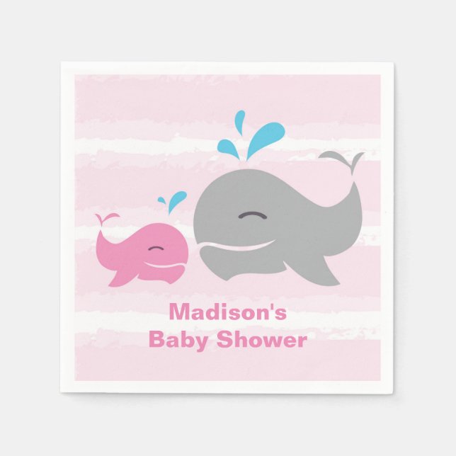 Serviette En Papier Baleine rose Baby shower nautique Napkin (Devant)