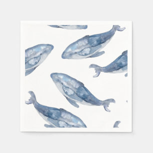 Serviette En Papier Baleines à bosse en aquarelle