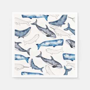 Serviette En Papier Baleines aquarelles