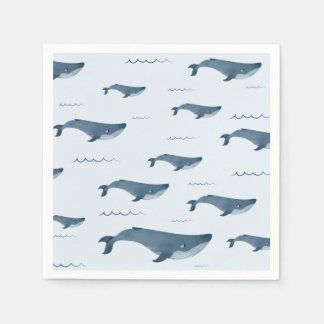 Serviette En Papier Baleines Bleues Baignant Dans L'Océan