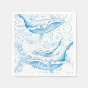 Serviette En Papier Baleines bleues Famille Blanc