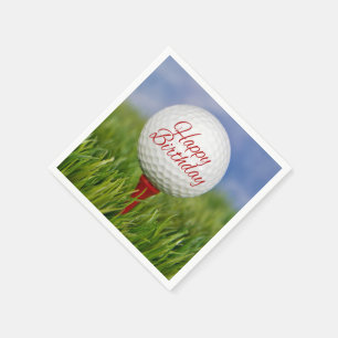 Serviette En Papier balle de golf d'anniversaire sur tee rouge