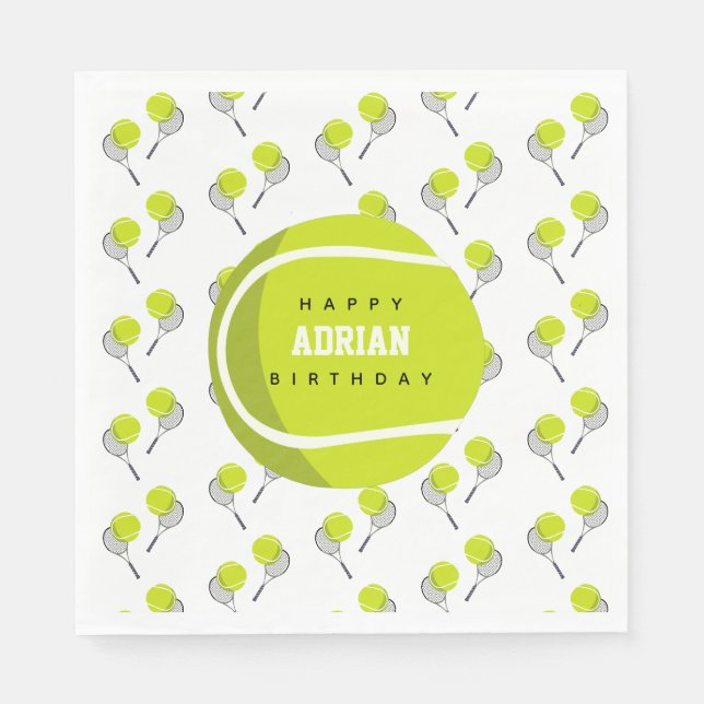 Serviette En Papier Balle de Tennis & Raquette Raquette Anniversaire (Devant)