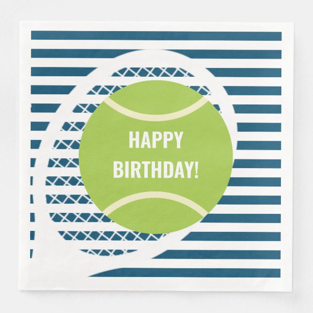 Serviette En Papier Balle de Tennis Vert moderne rayé Anniversaire (Devant)