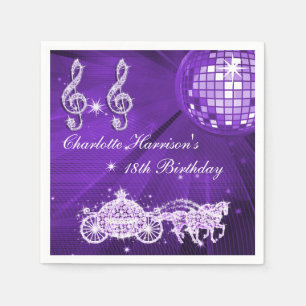 Serviette En Papier Balle Disco, Princesse Carrosse & Chevaux 18ème An