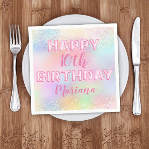 Serviette En Papier Balle rose arc-en-ciel fête d'anniversaire