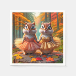 Serviette En Papier Ballerina Chipmund sur une tige d'arbre d'automne