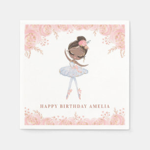 Serviette En Papier Ballerina noire en robe blanche Fleur Anniversaire